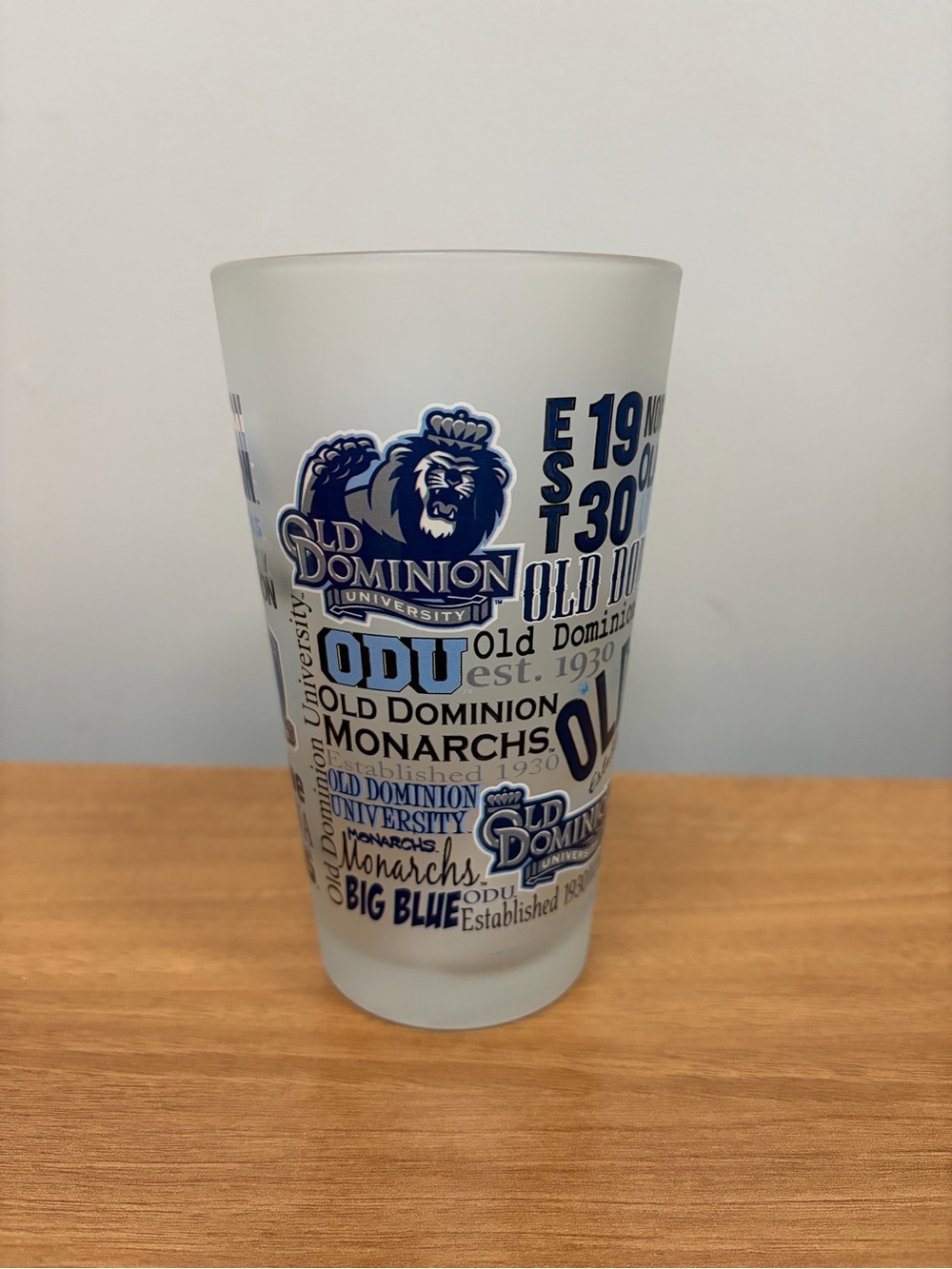 Old Dominion University Frosted Glass Tumbler in Blue